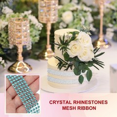 2 Roll 1″x20 Yard Crystal Rhinestones Mesh Ribbon Lake Blue (4mm)