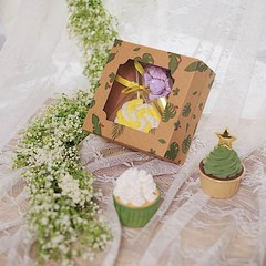 12 Brown Green 6″ Tropical Leaf Dessert Bakery Cake Boxes Window Party Supplies