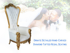 NEW Gold White 6ft King Queen Throne Chair Diamond Tufted Wedding Banquet Party