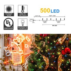 weillsnow 500 LED Multicolor Outdoor Christmas Lights, 164Ft Plug in Waterpro…