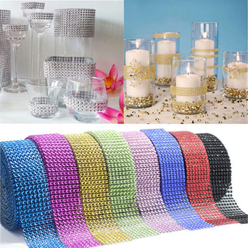 10Yards 8Rows Diamond Mesh Wrap Roll Rhinestone Crystal Ribbons Wedding Decor
