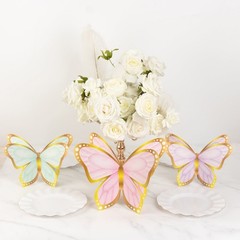 12 Pastel Color 3D Butterfly Table Centerpieces with Metallic Gold Foil Accents