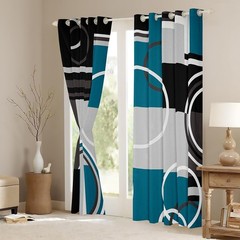 Erosebridal Modern Turquoise Decor Window Curtains Gray Black Blue Stripes Ge…