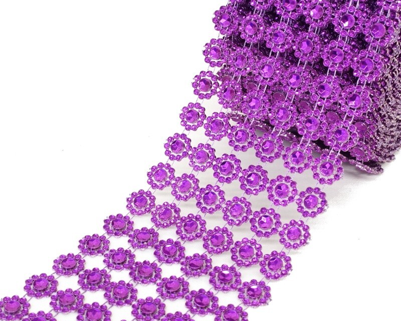 10YD Purple Diamond Bling Mesh Rhinestone Ribbon Wrap Wedding Decoration 4″