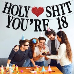 Holy Sh*t You’re 18 Banner – Funny Happy 18th Birthday Bunting Sign, 18&Adult…