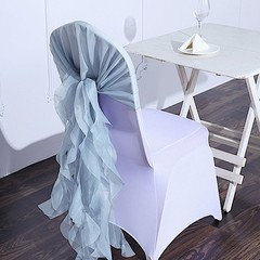 Dusty Blue Premium CHAIR COVER with Curly Chiffon Ruffled SASHES Wedding
