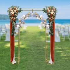 7.9ft Gold Wedding Arch Backdrop Stand, Square Arch Double Metal Balloon Arch