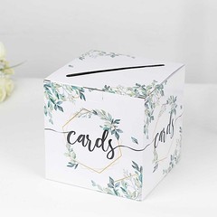 8″ x 8″ White Gold Greenery Theme Money Card Box Geometric Foil Print Events