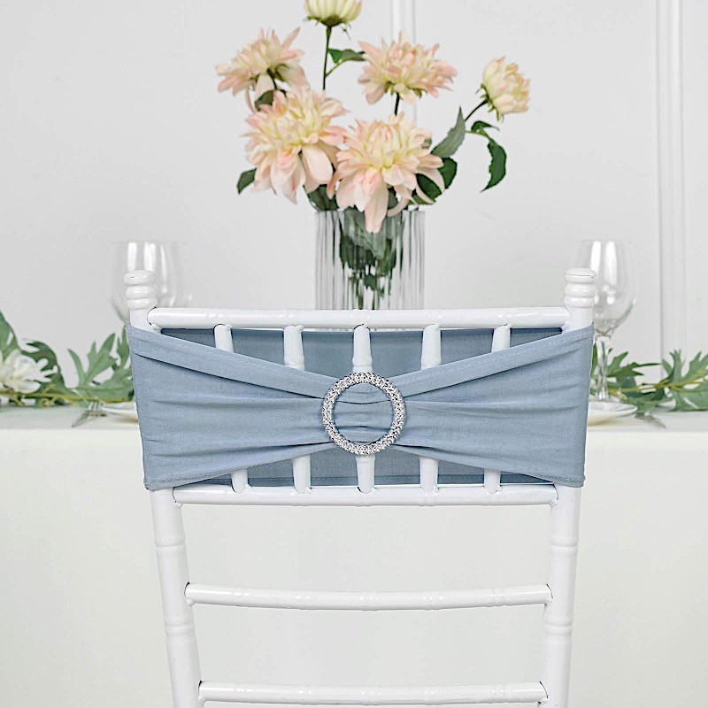 10 Dusty Blue Spandex CHAIR SASHES with Silver Round Buckles Wedding