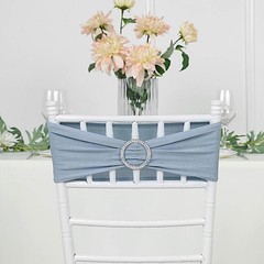 10 Dusty Blue Spandex CHAIR SASHES with Silver Round Buckles Wedding
