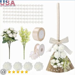 Jumping Broom Wedding Ceremony Decoration DIY Kit W/ Ribbons Roses & Stickers