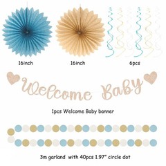 Light-Dusty Blue Boho Baby Shower Party-Decorations – 21pcs Beige Champagne B…