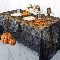 Pardecor Black Floral Lace Tablecloth 60×120-Inch Bridal Mesh Fabric Rectangl…