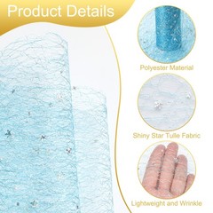 Moon & Star Tulle Rolls Fabric, 6″ x 10 Yard Nylon Tulle Ribbon, Blue