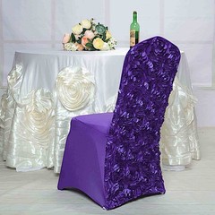 Purple Satin Rosette SPANDEX Stretchable Banquet CHAIR COVER Wedding