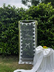 Sheer Lace Bridal Shower Welcome Sign, Tulle Ceremony Banner Decor