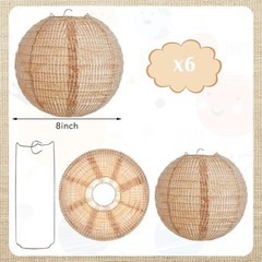 Hortsun 6 Pcs Print Burlap Paper Lanterns Round Chinese 8 Inch, Light Brown