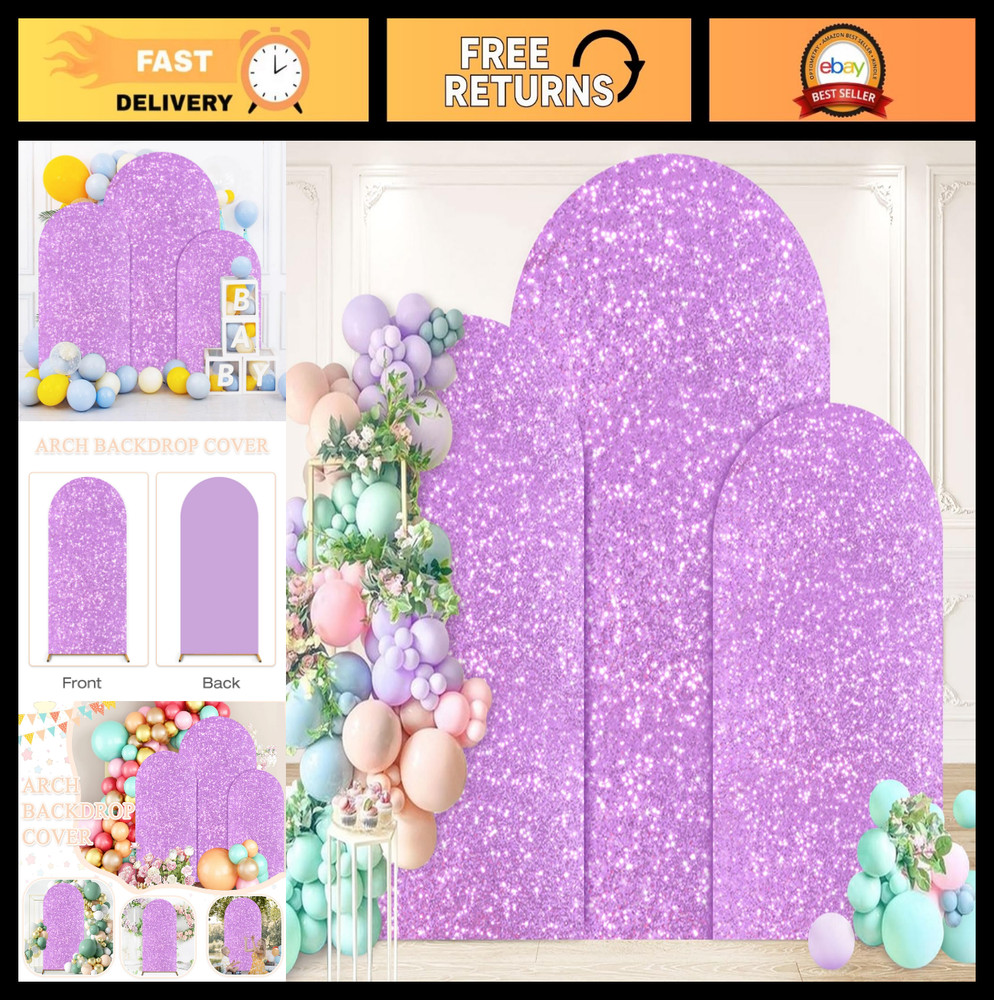 Set of 3 Lavender Spandex Wedding Arch Covers 7.2FT 6.6FT 6FT Sequin Backdrops