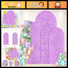 Set of 3 Lavender Spandex Wedding Arch Covers 7.2FT 6.6FT 6FT Sequin Backdrops