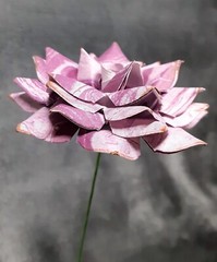 7 Handmade Paper Flowers on stems (Marbled Lt Purple) for Wedding, St. Valentine