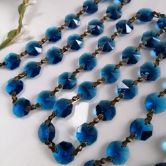 22Yards Peacock Blue Chain Crystal Octagonal beads Garland Chandelier Decoration