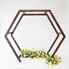 7 ft Dark Brown Hexagon Natural Wood Wedding Arch Backdrop Stand Party Supplies