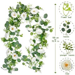 2 Pack Artificial White Rose Vines – 11.8ft Flexible Garland for Wedding Arch…