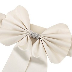 5 Ivory Reversible Satin Faux Leather Bow Tie Party Chair Sashes with Buckles