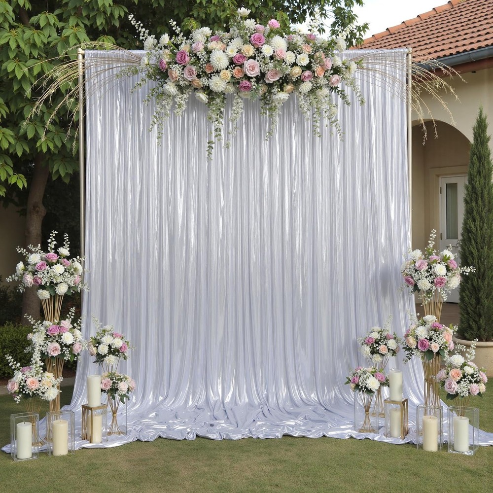 10ftx10ft Sequin Silver Backdrop Curtain for Parties, Wrinkle Free Thick Glit…