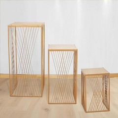 3 Gold Metal Pedestal Stands Geometric Crossed Lines Pattern Party Decorations