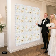 12PCS Artificial Flower Wall Panels White Artificial Flower Wall Backdrop Panels