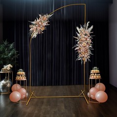 Gold 8 feet Metal Floral Display Frame Half Moon Backdrop STAND Arch Party Event