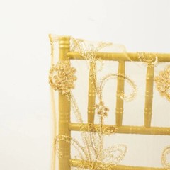 GOLD Organza Embroidered Floral Sequin Chiavari Chair Back SLIPCOVER Party Event