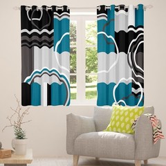 Erosebridal Modern Turquoise Decor Window Curtains Gray Black Blue Stripes Ge…