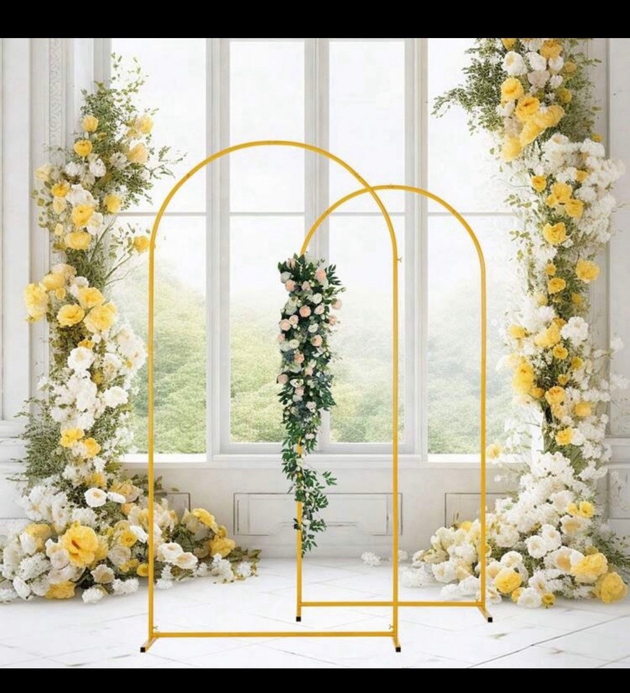 Gold Metal Arch Backdrop Stand Set of 2 Freestanding 78.7in Floral Wedding