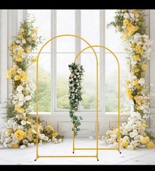 Gold Metal Arch Backdrop Stand Set of 2 Freestanding 78.7in Floral Wedding