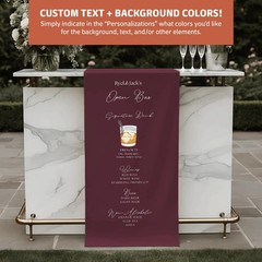Custom Linen Open Bar Menu Banner Rehearsal Dinner Cocktails
