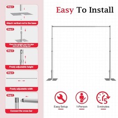 10x10ft Heavy Duty Backdrop Stand Kit, Adjustable Pipe and 10x10FT Silver