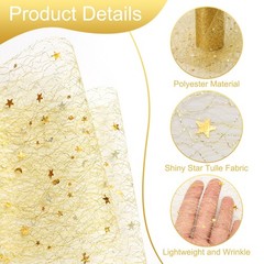 Moon & Star Tulle Rolls Fabric, 6″ x 10 Yard Nylon Tulle Ribbon, Gold