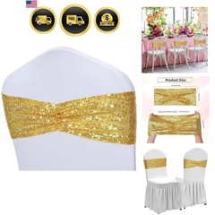 Gold Sequin Chair Sashes Folding Chair Covers Bow for Party Wedding Reception…