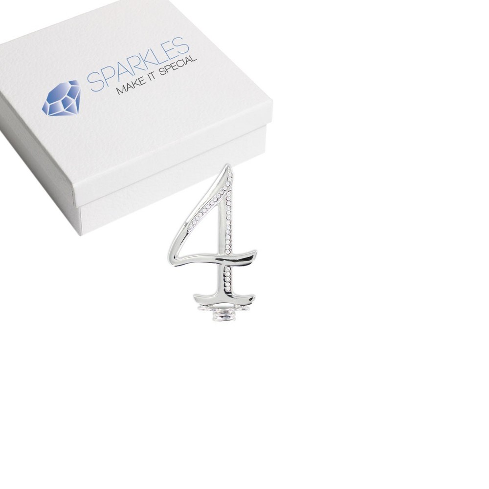 Rhinestone 4 Cake Topper Anniversary Birthday Wedding Diamond Silver Crystal 4″