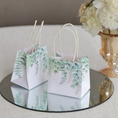 Green 12 Paper 4″ Eucalyptus Leaves Print Favor Gift Bags Handles Party Events