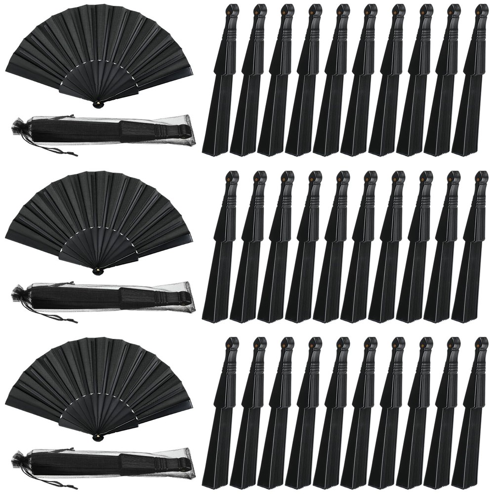 Wenqik 80 Pcs Wedding Folding Hand Fans Bulk Silk Fabric Chinese Handheld Fol…