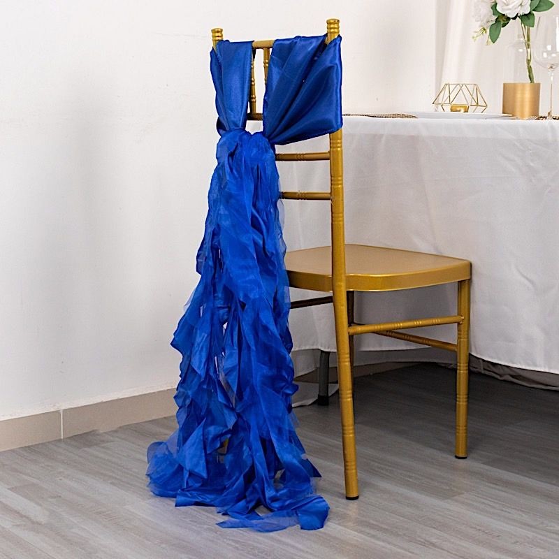 5 ROYAL BLUE Curly Willow Chiffon Satin CHAIR SASHES Party Event Decorations