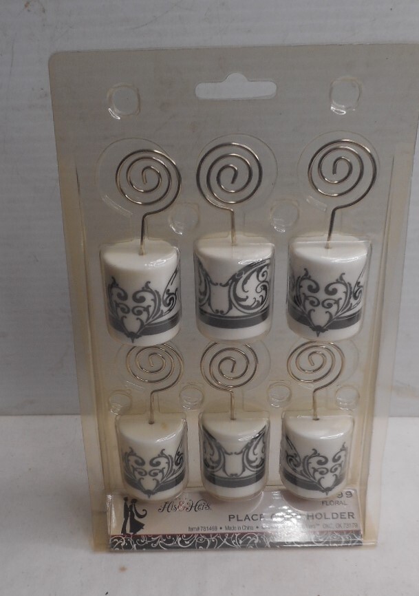 His & Hers Place Card Holders Set of 6 Wire Silver 1-1/8″ W Wedding White/Black