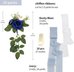 Elegant Blue Pew Flowers Set for Wedding Aisle Decorations – 10 Pack