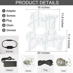 Large Happy Birthday Neon Signs LED Birthday Light Sign for Backdrop Birthday…