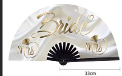 Bride Mrs Wedding Folding Hand Fan Semi-Circular Plastic White/Gold 33 cm