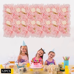 3D Flower Wall Panel-12pcs Artificial Flower Wall Background Silk Rose Wedding