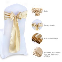 100 Champagne Gold Satin Chair Sashes Silky Sateen Chair Bow wedding party décor